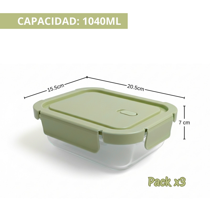 TAPER CON DIVISIÓN 1040ML PACK 3 PARA ORGANIZAR COMIDAS VERDE - 2