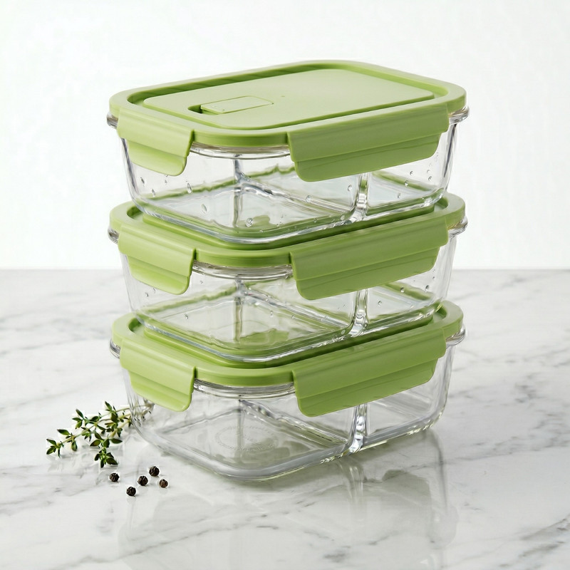 TAPER CON DIVISIÓN 1040ML PACK 3 PARA ORGANIZAR COMIDAS VERDE - 4