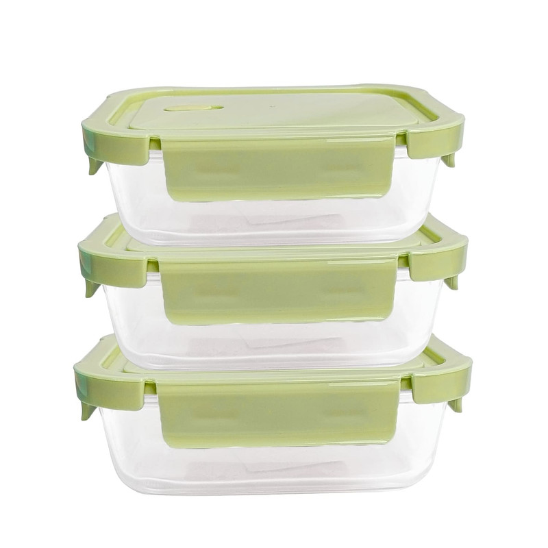 TAPER DE VIDRIO 1040ML HERMÉTICO Y PRÁCTICO 3 UNIDADES VERDE - 1