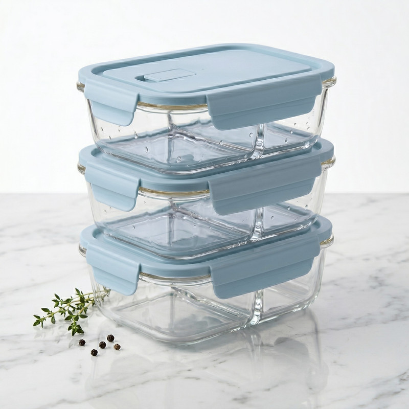 TAPER CON DIVISIÓN 700ML PACK 3 PARA ORGANIZAR ALIMENTOS CELESTE - 3