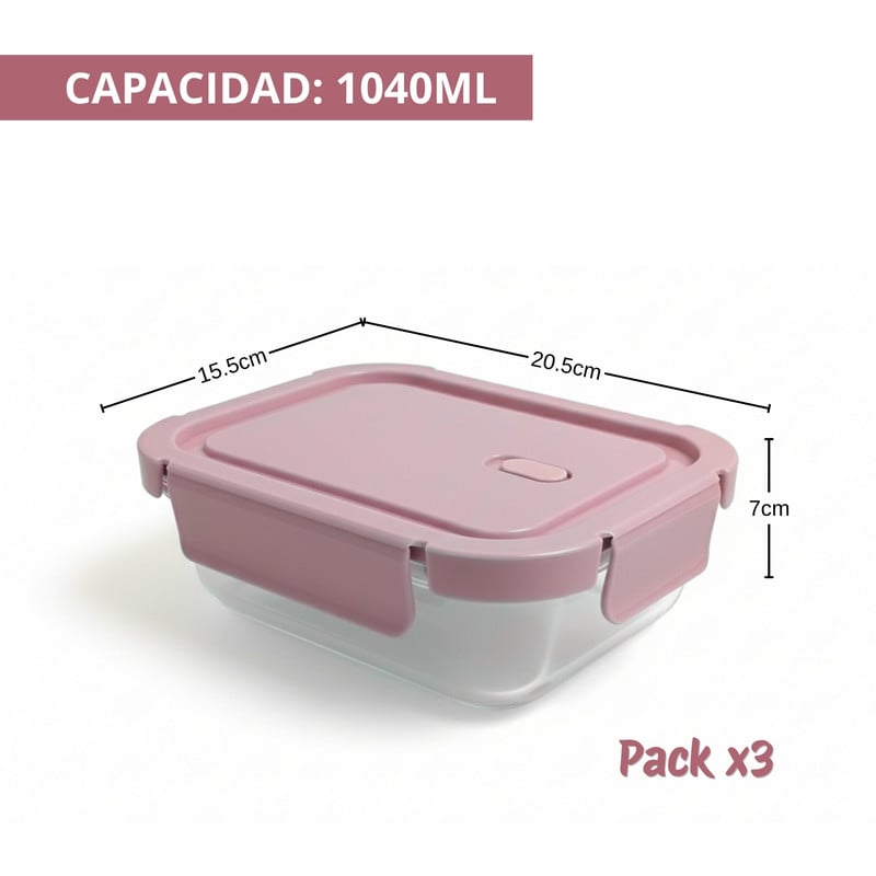 TAPER CON DIVISIÓN 1040ML PACK 3 PARA ORGANIZAR COMIDAS ROSA - 2