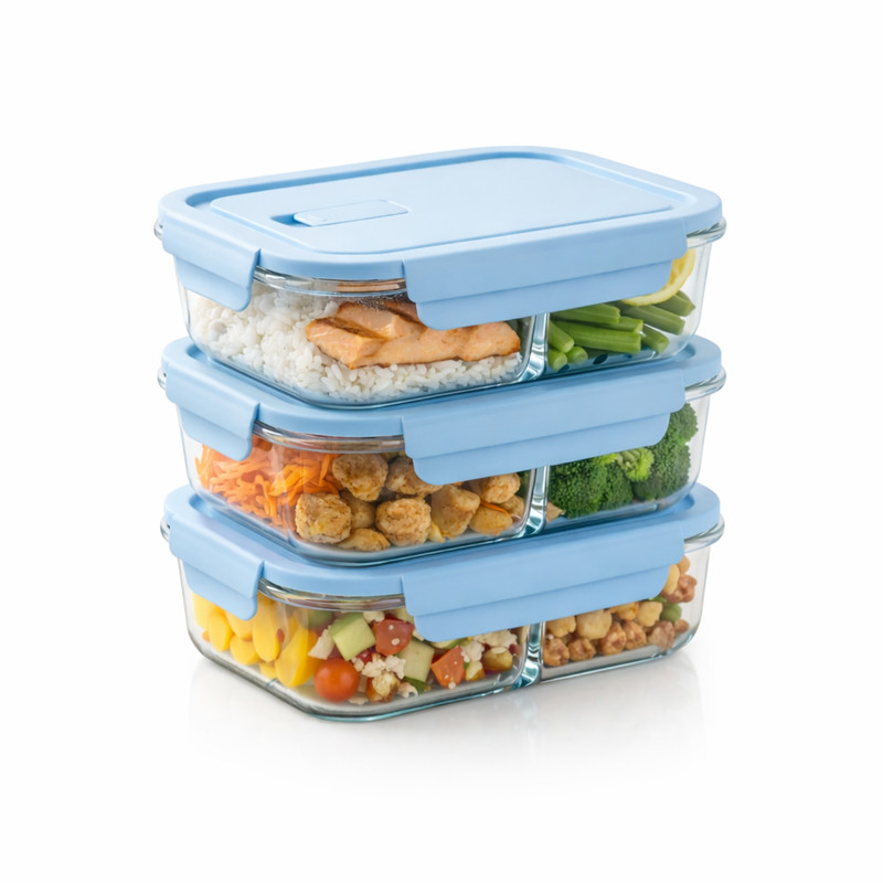 TAPER CON DIVISIÓN 1040ML PACK 3 PARA ORGANIZAR COMIDAS CELESTE - 1