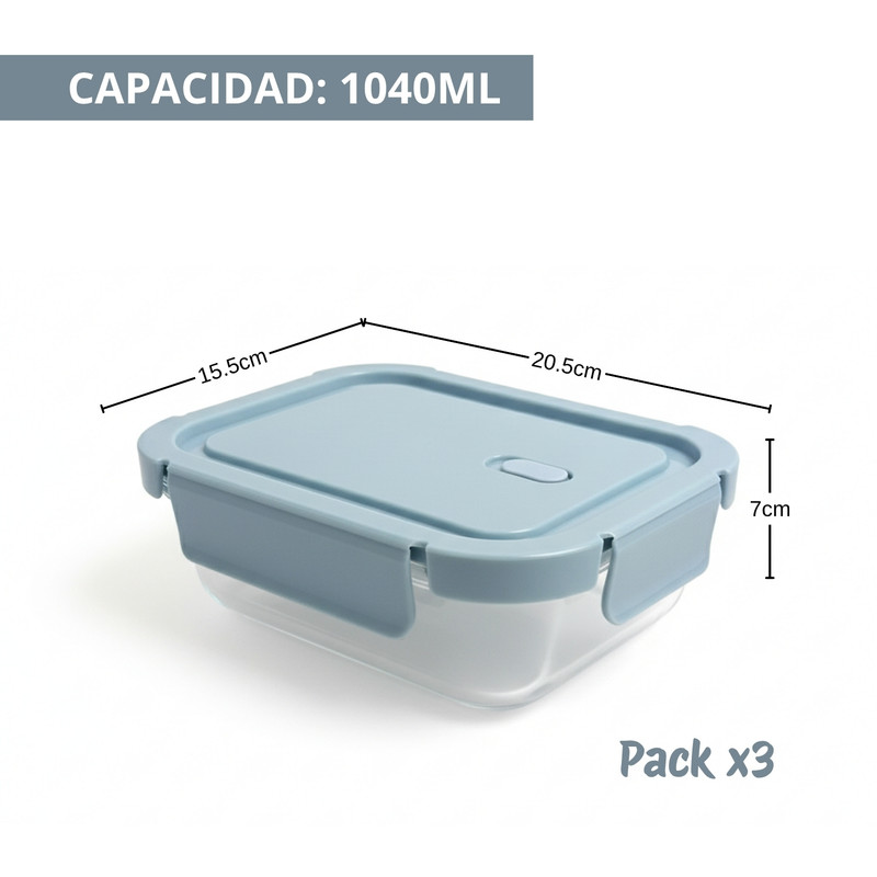 TAPER CON DIVISIÓN 1040ML PACK 3 PARA ORGANIZAR COMIDAS CELESTE - 2