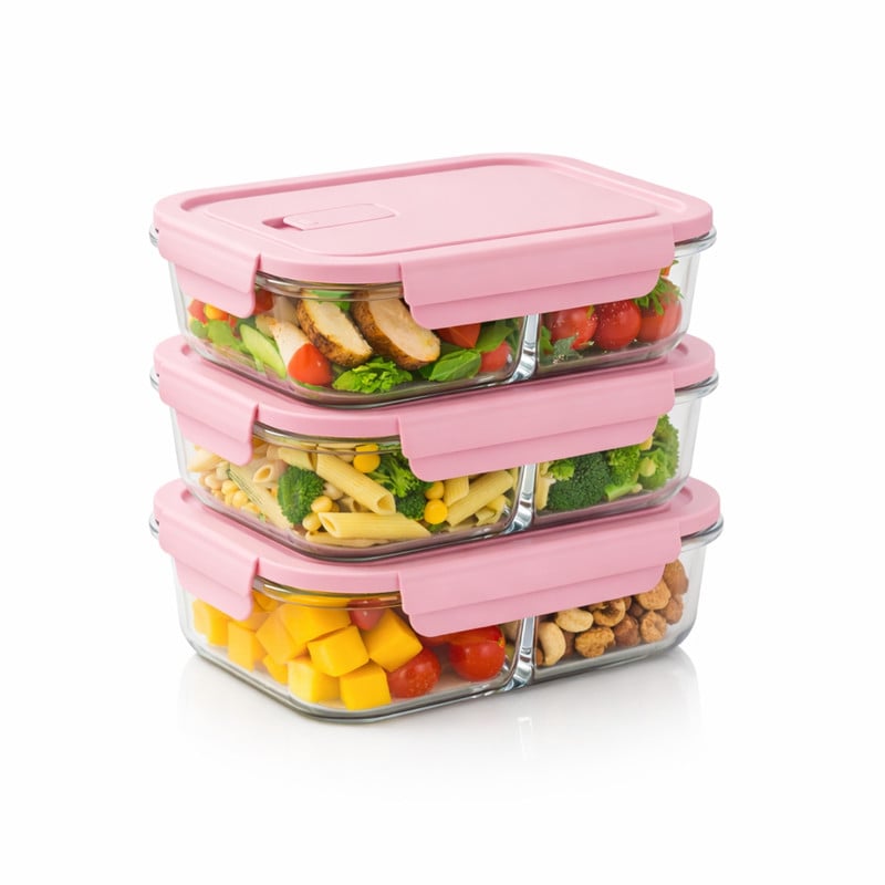 TAPER CON DIVISIÓN 700ML PACK 3 PARA ORGANIZAR ALIMENTOS ROSA - 1