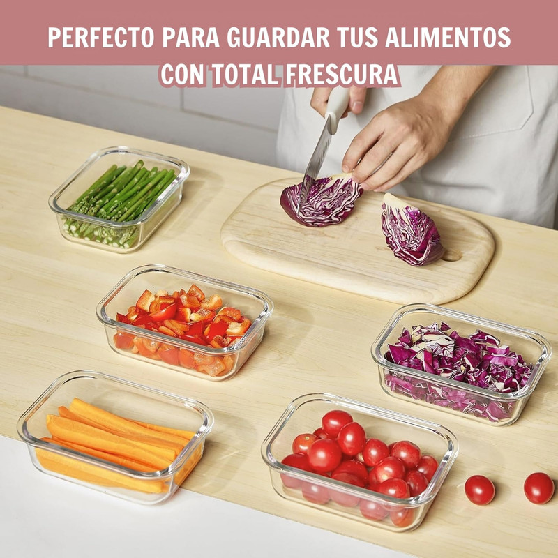 TAPER DE VIDRIO 1040ML HERMÉTICO Y PRÁCTICO 3 UNIDADES ROSA - 6