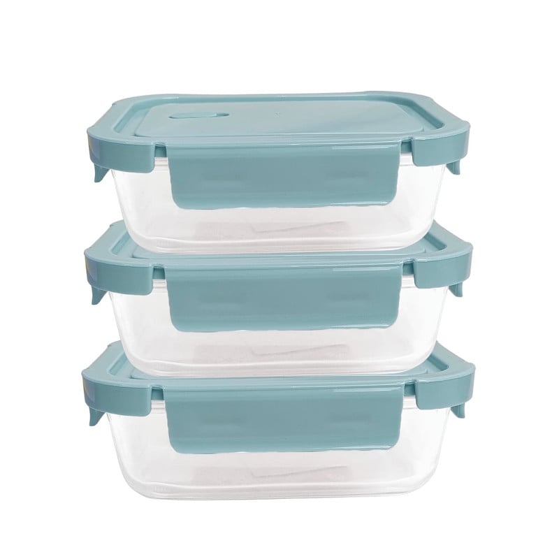 TAPER DE VIDRIO 1040ML HERMÉTICO Y PRÁCTICO 3 UNIDADES CELESTE - 1