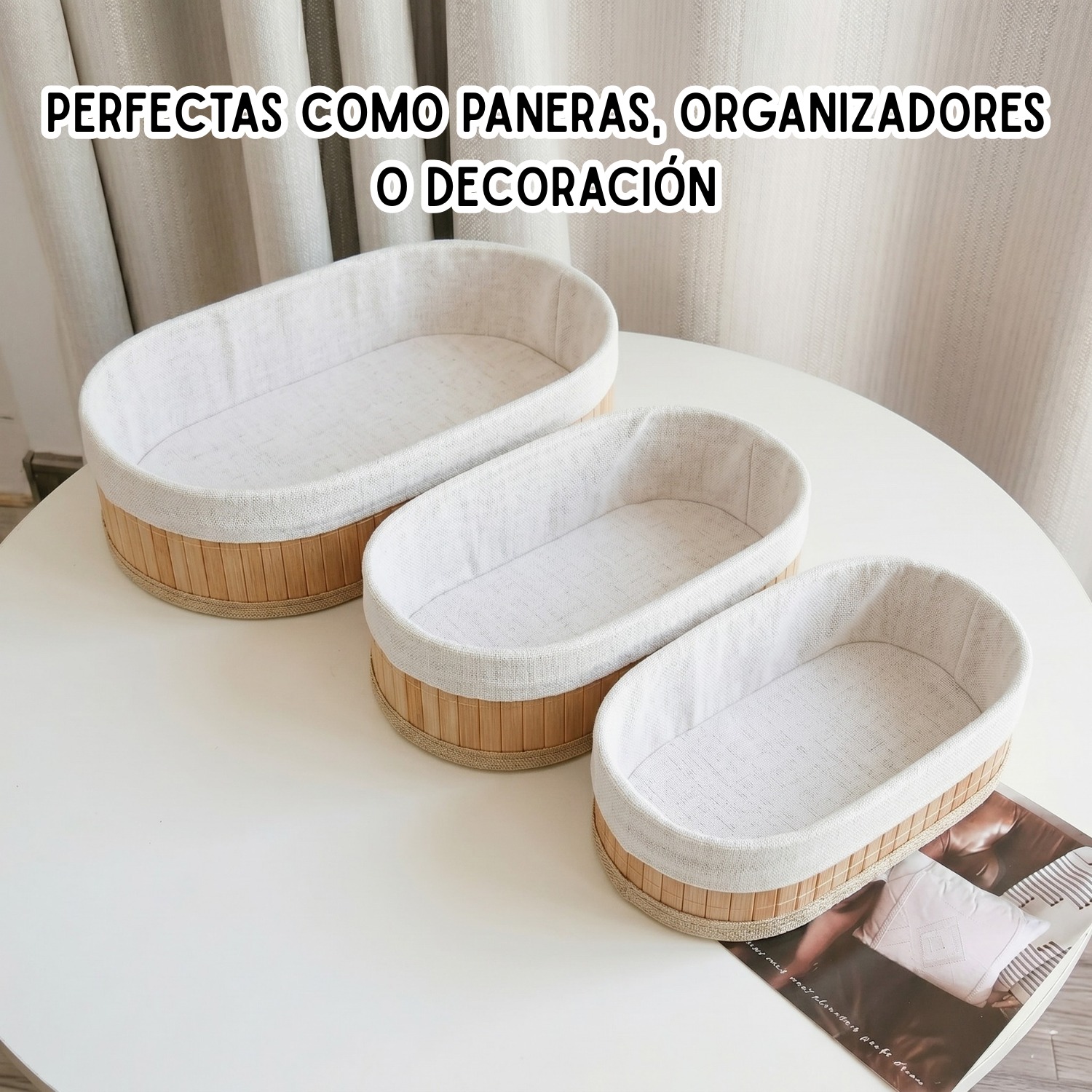 CANASTAS ORGANIZADORAS SET 3 MULTIUSO CON INTERIOR DE TELA - 2