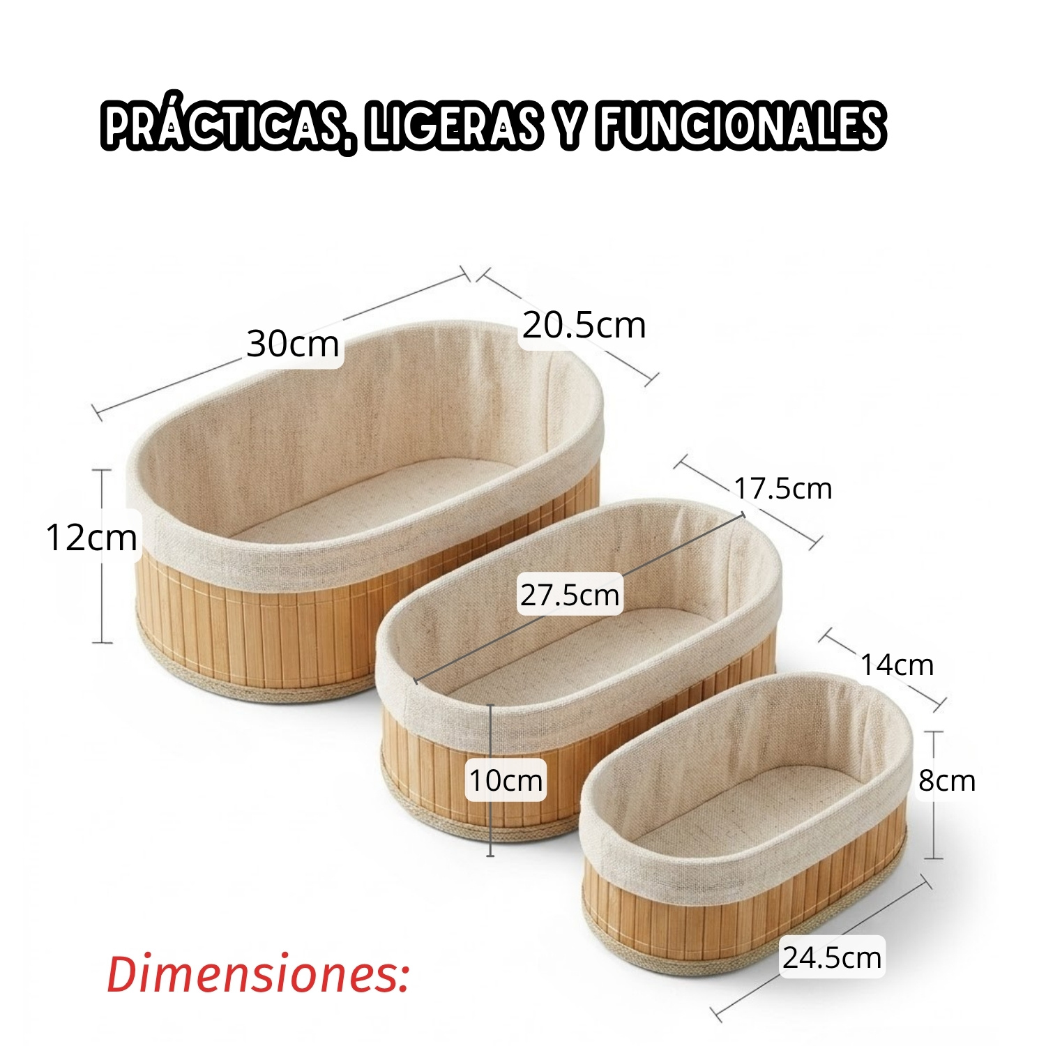 CANASTAS ORGANIZADORAS SET 3 MULTIUSO CON INTERIOR DE TELA - 4