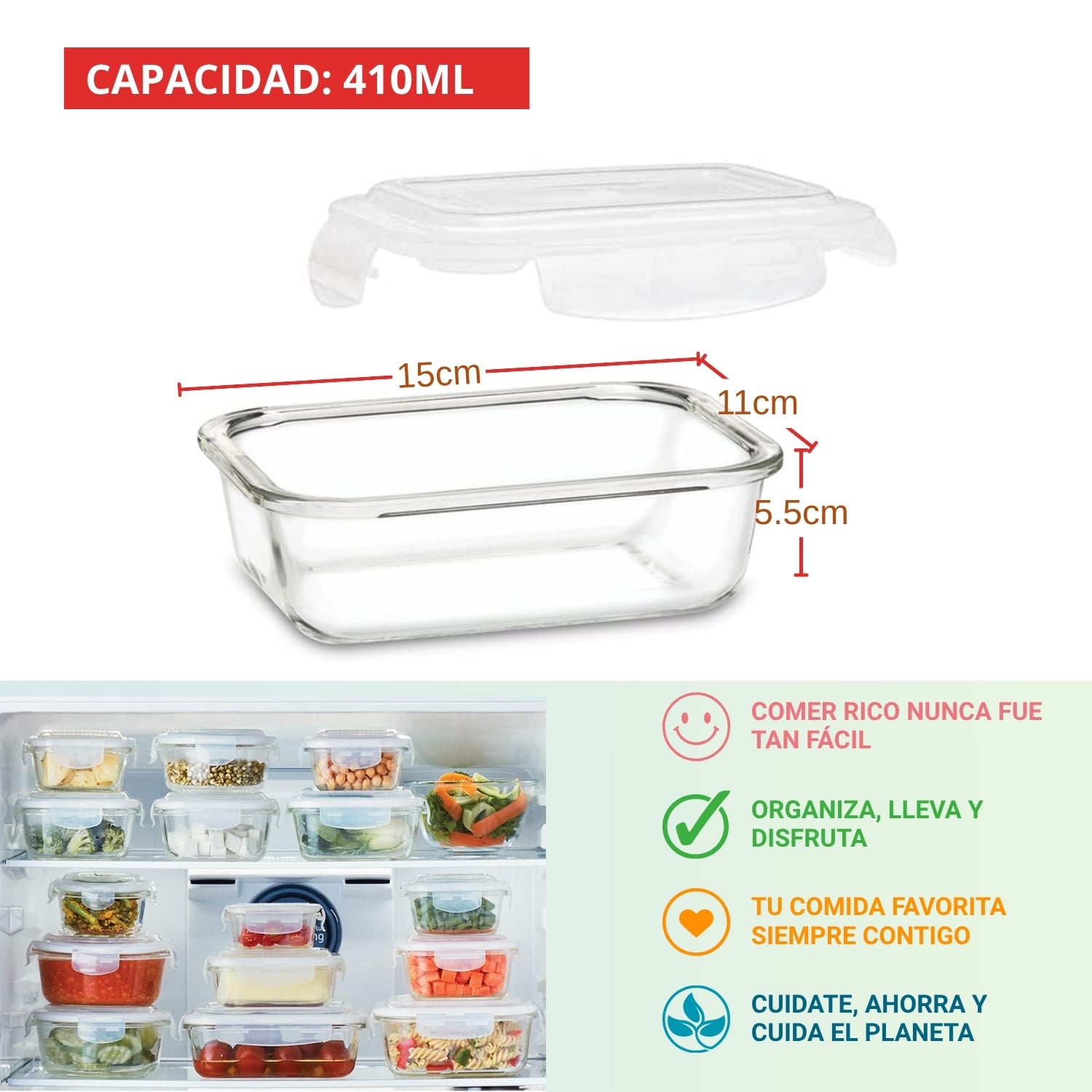 TAPER PEQUEÑO 410ML PARA SNACKS Y POSTRES DE VIDRIO PACK 3 - 2