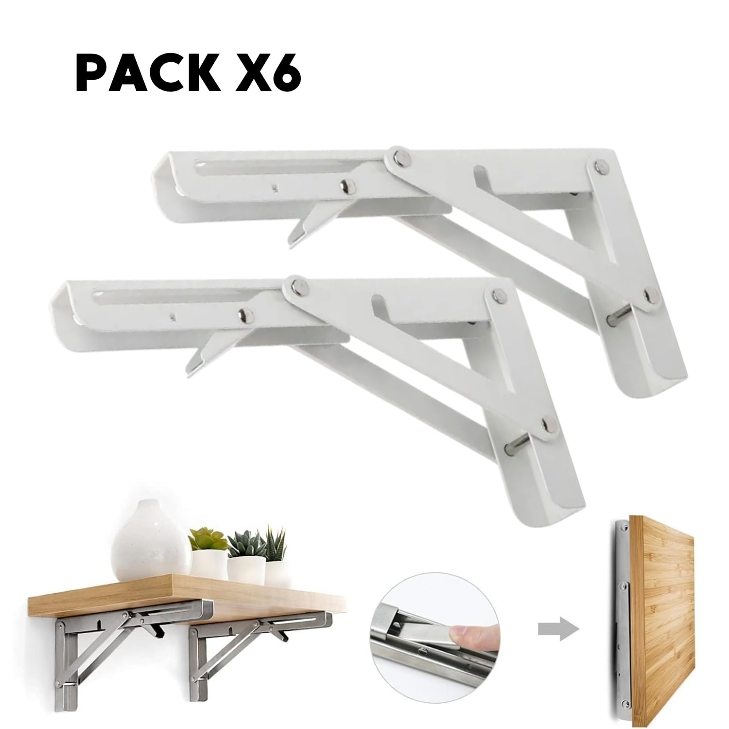 REPISA, SOPORTE, ÁNGULO PLEGABLE PUSH 30CM PACK X6 - 1