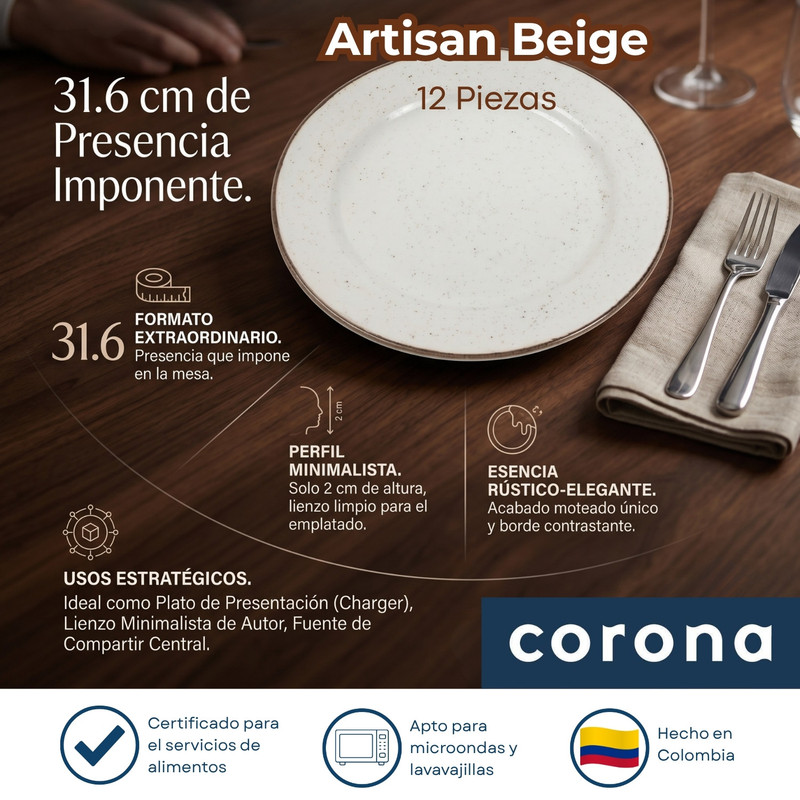 PLATO GRANDE 31.6CM CORONA ARTISAN BEIGE 12 PZS - 5