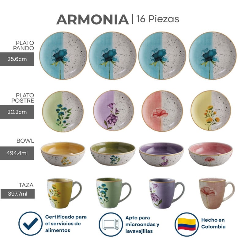 JUEGO DE VAJILLAS 16 PIEZAS CORONA ARMONÍA FLORAL - 3