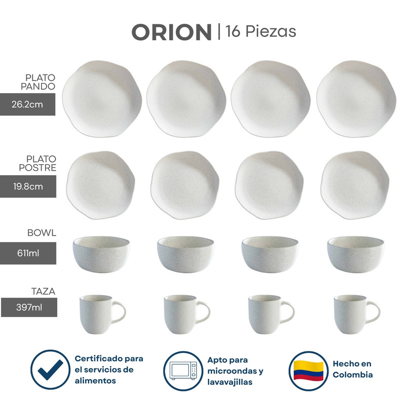 JUEGO DE VAJILLAS 16PIEZAS CORONA ORIÓN DISEÑO IRREGULAR - 4