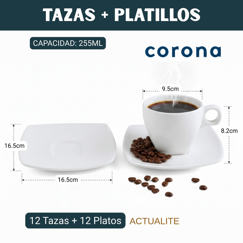 SET PARA CAFÉ 12 PUESTOS 24 PZS CORONA ACTUALITE BLANCO - 2