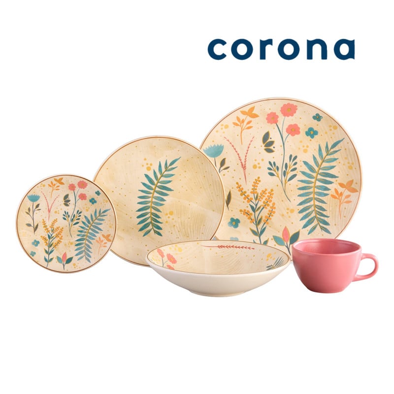 JUEGO DE VAJILLAS 20 PIEZAS CORONA ARABELLA CON DISEÑO FLORAL - 1