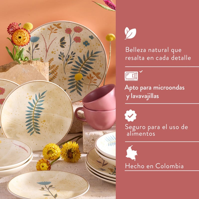 JUEGO DE VAJILLAS 20 PIEZAS CORONA ARABELLA CON DISEÑO FLORAL - 4