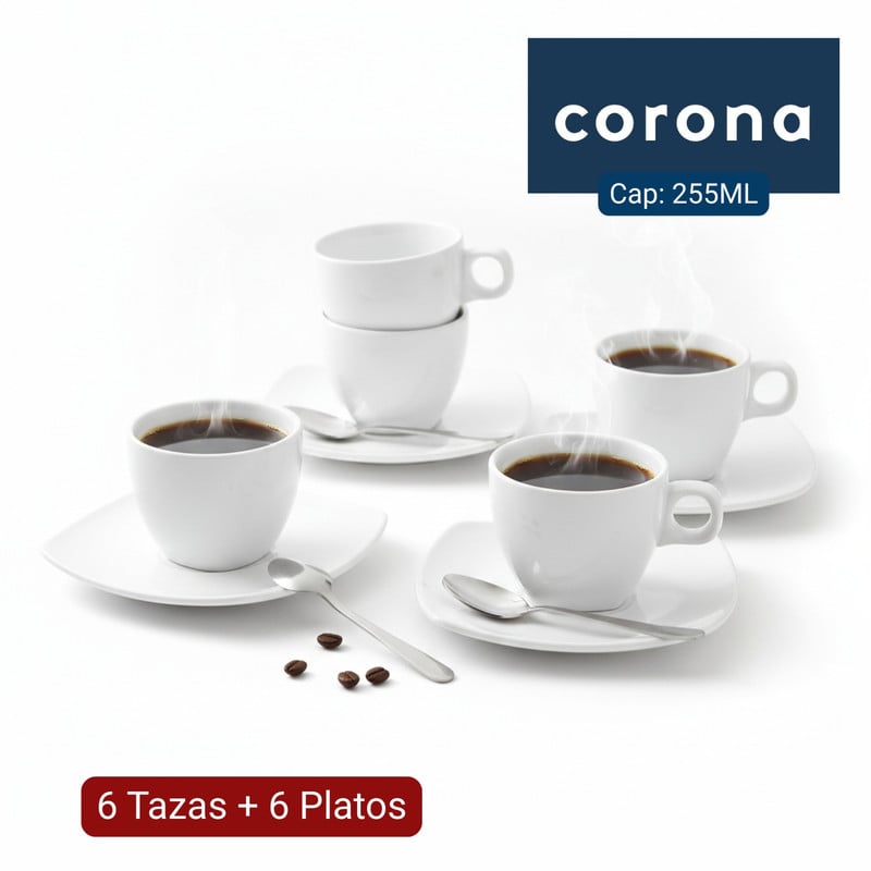 SET PARA CAFÉ 6 PUESTOS 12 PZS CORONA ACTUALITE BLANCO - 1