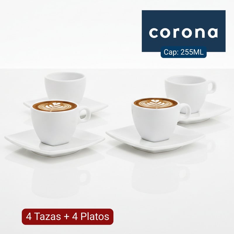 SET PARA CAFÉ 4 PUESTOS 255ML CORONA ACTUALITE BLANCO - 1