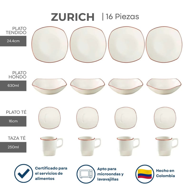 JUEGO DE VAJILLAS 16 PIEZAS CORONA ZURICH PARA MESA DIARIA - 3