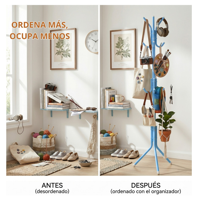 PERCHERO COLGADOR ARMABLE METÁLICO PRÁCTICO Y RESISTENTE CELESTE - 5