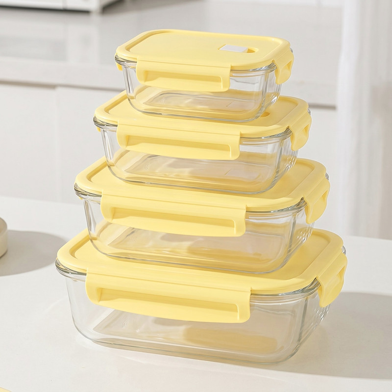 RECIPIENTES TAPER HERMÉTICOS DE VIDRIO 4PZS PARA COCINA VAINILLA - 1