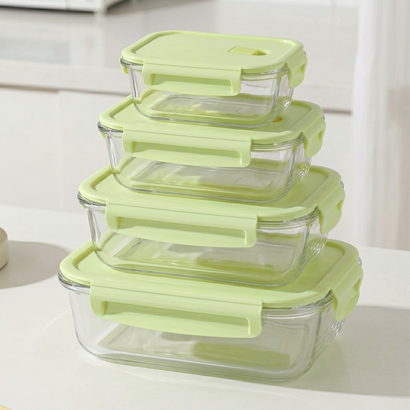 RECIPIENTES TAPER HERMÉTICOS DE VIDRIO 4PZS PARA COCINA VERDE - 1