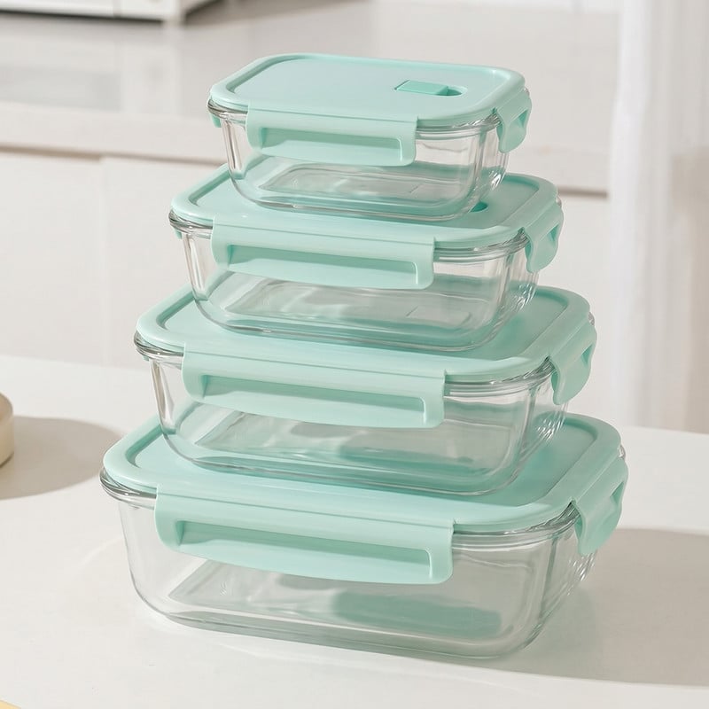 RECIPIENTES TAPER HERMÉTICOS DE VIDRIO 4PZS PARA COCINA JADE - 1