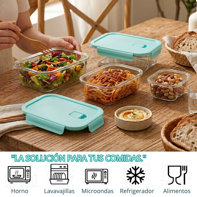 RECIPIENTES TAPER HERMÉTICOS DE VIDRIO 4PZS PARA COCINA JADE - 4