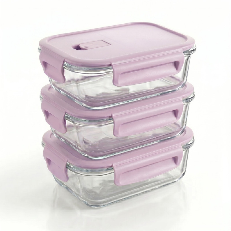 TAPER PEQUEÑO 410ML PARA SNACKS Y POSTRES DE VIDRIO PACK 3 ROSA - 1