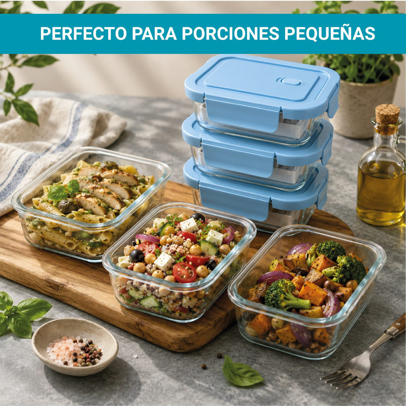 TAPER PEQUEÑO 410ML PARA SNACKS Y POSTRES DE VIDRIO PACK 3 CELESTE - 3