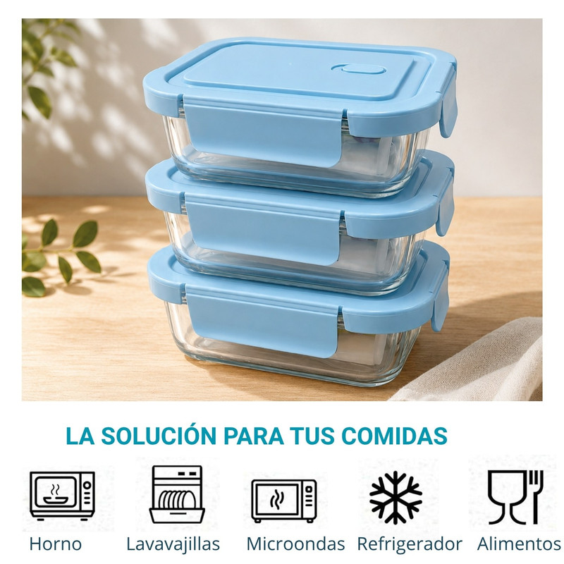 TAPER PEQUEÑO 410ML PARA SNACKS Y POSTRES DE VIDRIO PACK 3 CELESTE - 4
