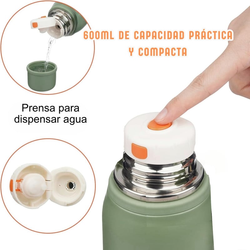 BOTELLA TÉRMICA 600ML DE ACERO INOXIDABLE PORTÁTIL VERDE - 4