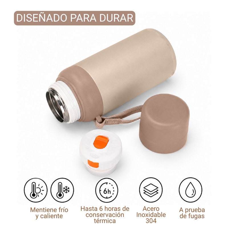 BOTELLA TÉRMICA 600ML DE ACERO INOXIDABLE PORTÁTIL BEIGE - 3