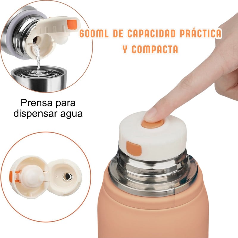 BOTELLA TÉRMICA 600ML DE ACERO INOXIDABLE PORTÁTIL BEIGE - 4