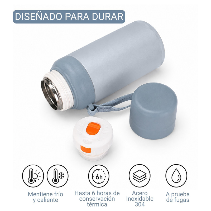 BOTELLA TÉRMICA 600ML DE ACERO INOXIDABLE PORTÁTIL AZUL - 3