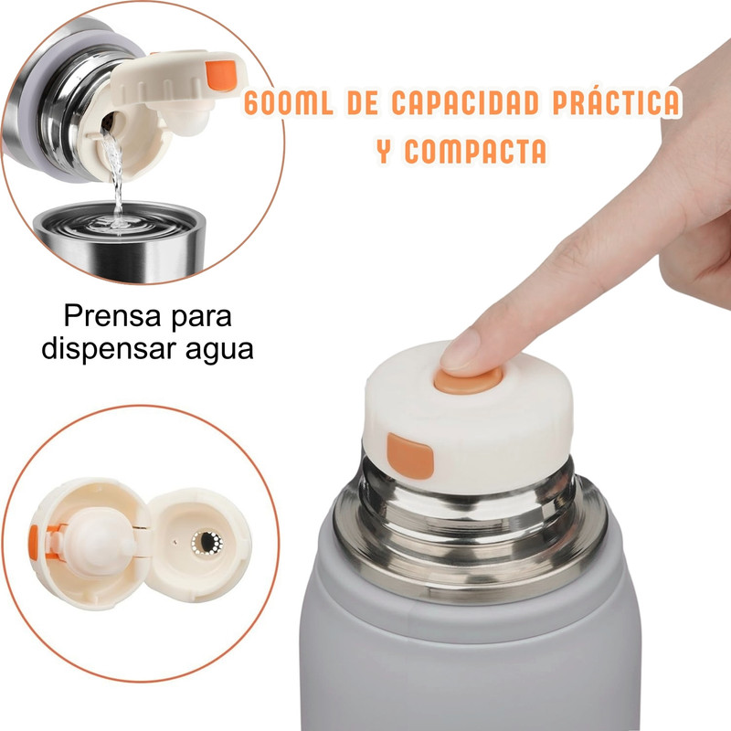 BOTELLA TÉRMICA 600ML DE ACERO INOXIDABLE PORTÁTIL AZUL - 4