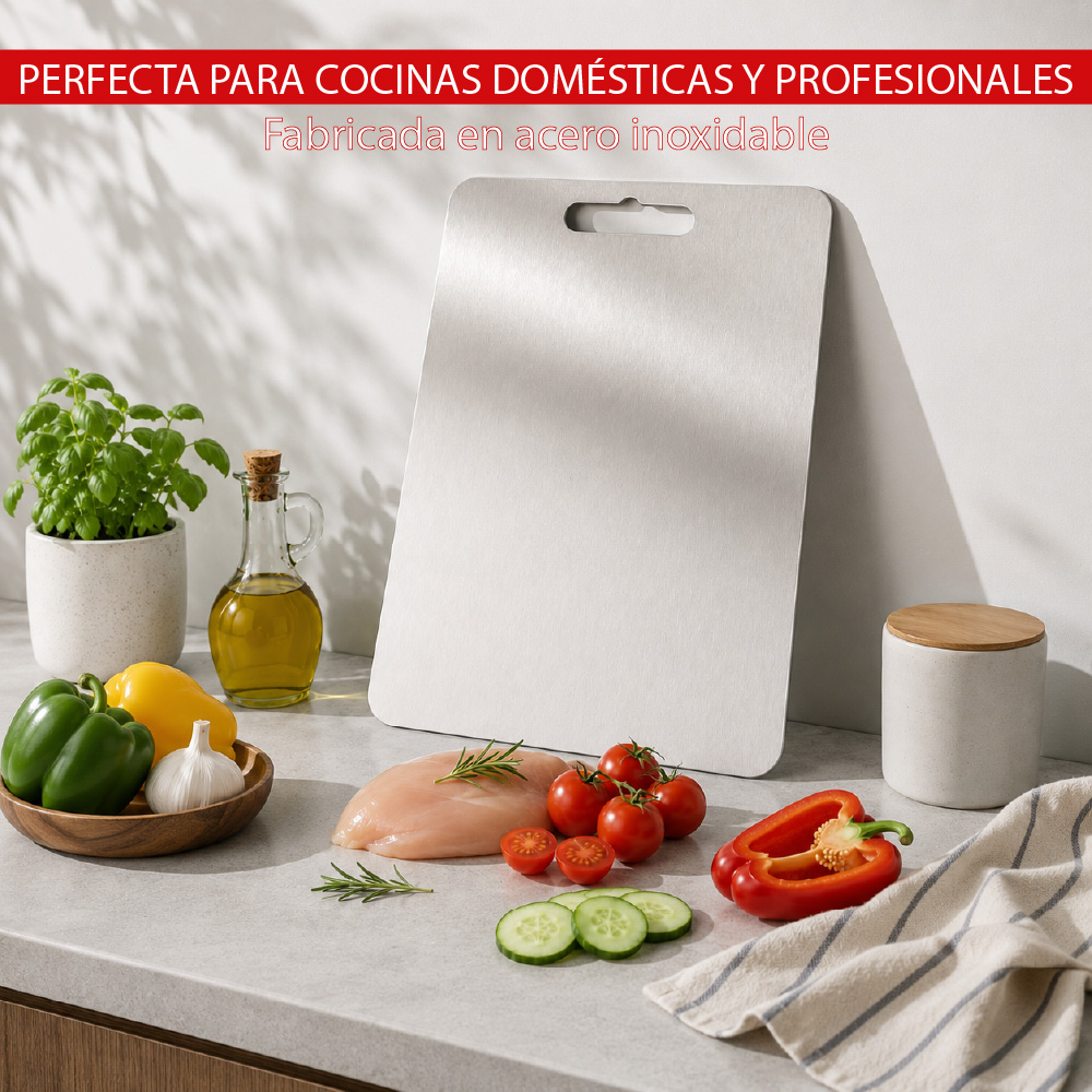 TABLA DE PICAR INOXIDABLE 39X28CM FÁCIL DE LIMPIAR Y RESISTENTE - 4