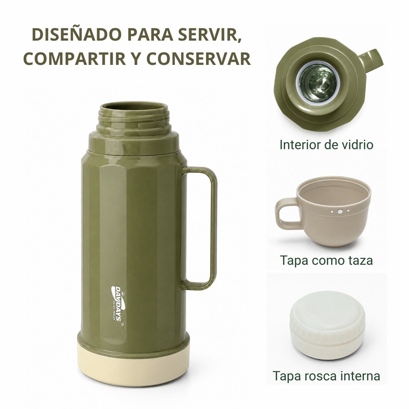 TERMO 1.8 L BEBIDAS CALIENTES Y FRÍAS PARA USO DIARIO FAMILIAR VERDE - 3