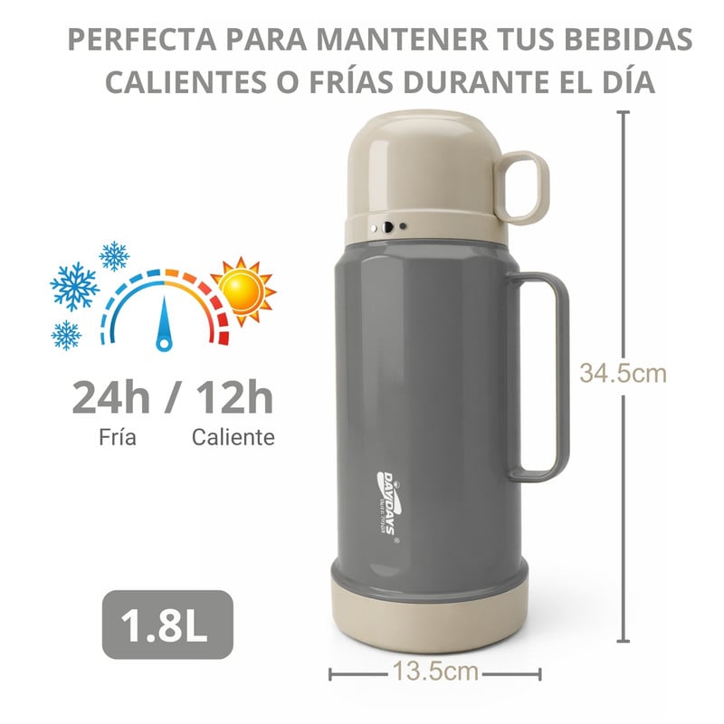 TERMO 1.8 L BEBIDAS CALIENTES Y FRÍAS PARA USO DIARIO FAMILIAR GRIS - 2