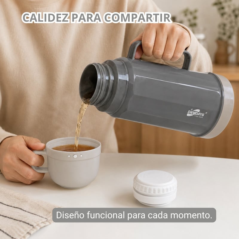 TERMO 1.8 L BEBIDAS CALIENTES Y FRÍAS PARA USO DIARIO FAMILIAR GRIS - 4