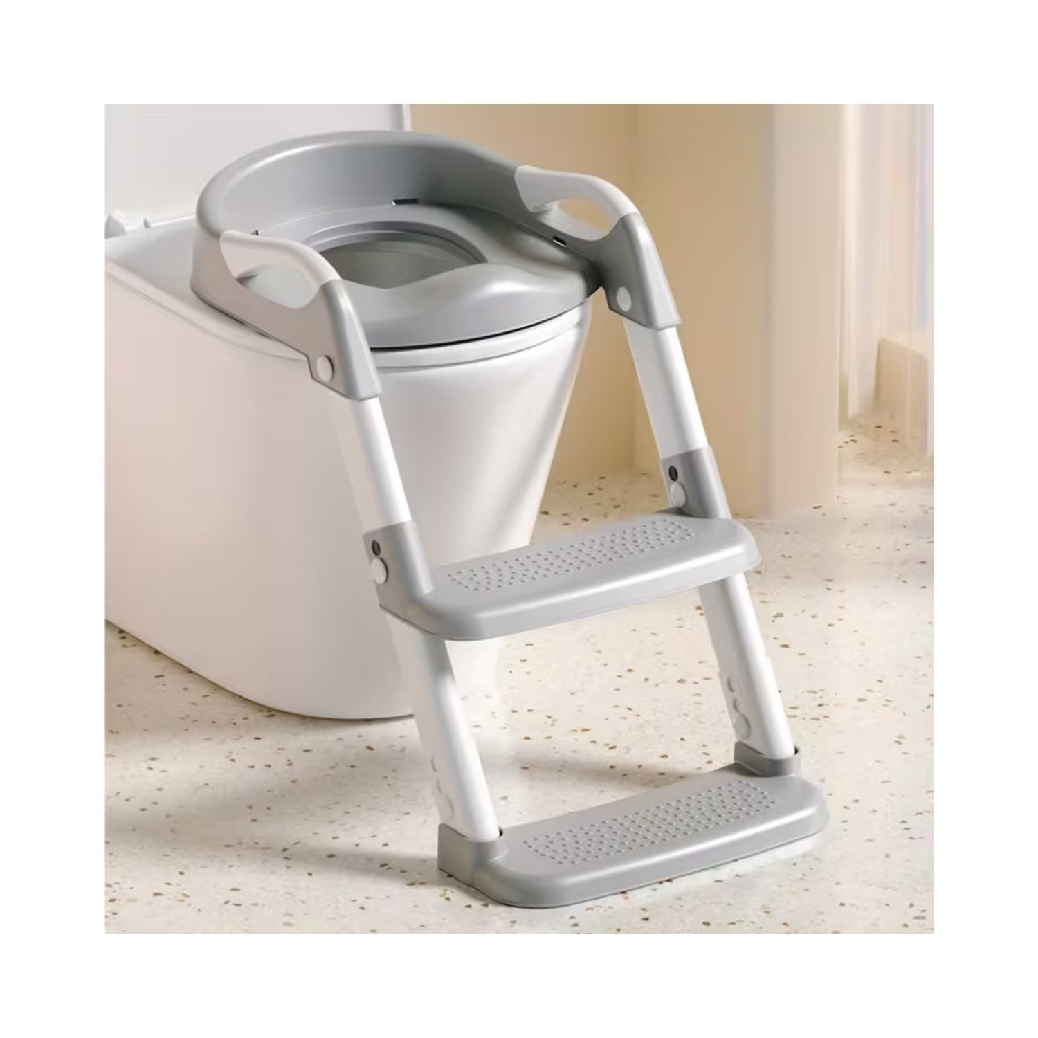ADAPTADOR DE BAÑO Y ESCALERA PORTÁTIL PARA NIÑOS GRIS - 1