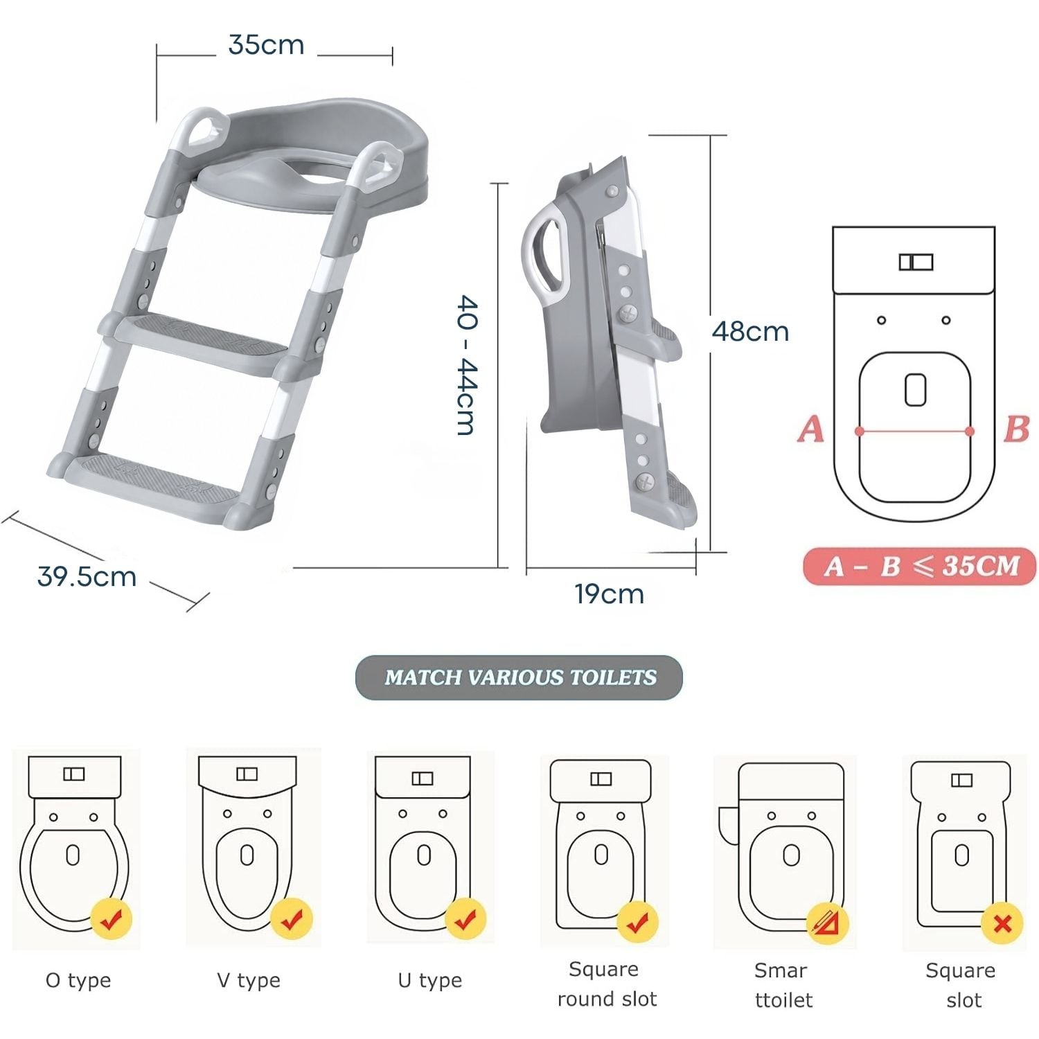 ADAPTADOR DE BAÑO Y ESCALERA PORTÁTIL PARA NIÑOS GRIS - 2