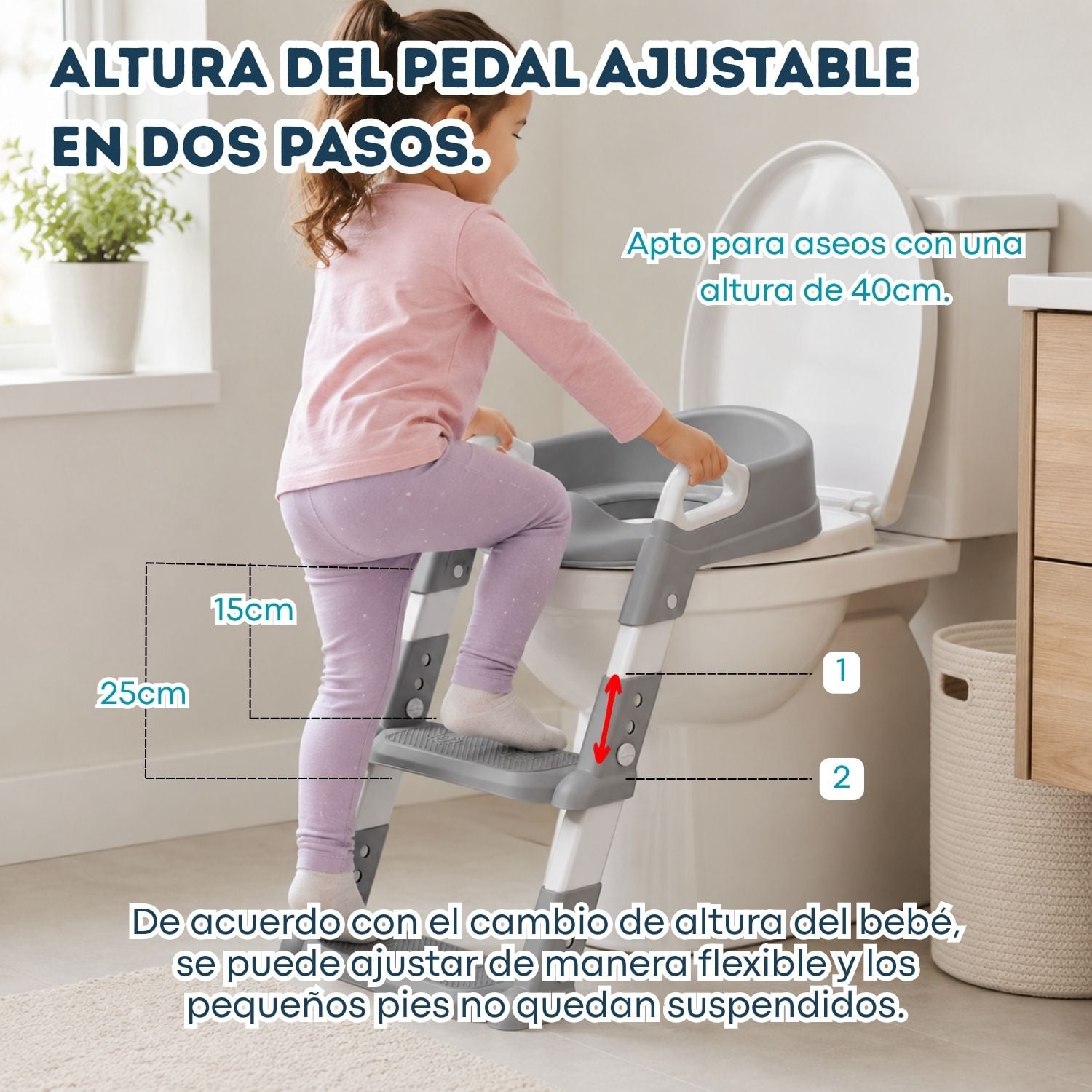 ADAPTADOR DE BAÑO Y ESCALERA PORTÁTIL PARA NIÑOS GRIS - 3