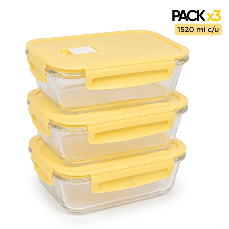 SET 3 TAPER DE VIDRIO 1520ML HERMÉTICOS PARA COCINA PRÁCTICA VAINILLA - 1