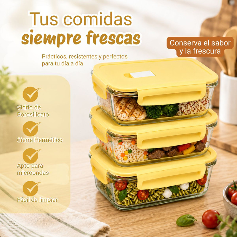 SET 3 TAPER DE VIDRIO 1520ML HERMÉTICOS PARA COCINA PRÁCTICA VAINILLA - 4