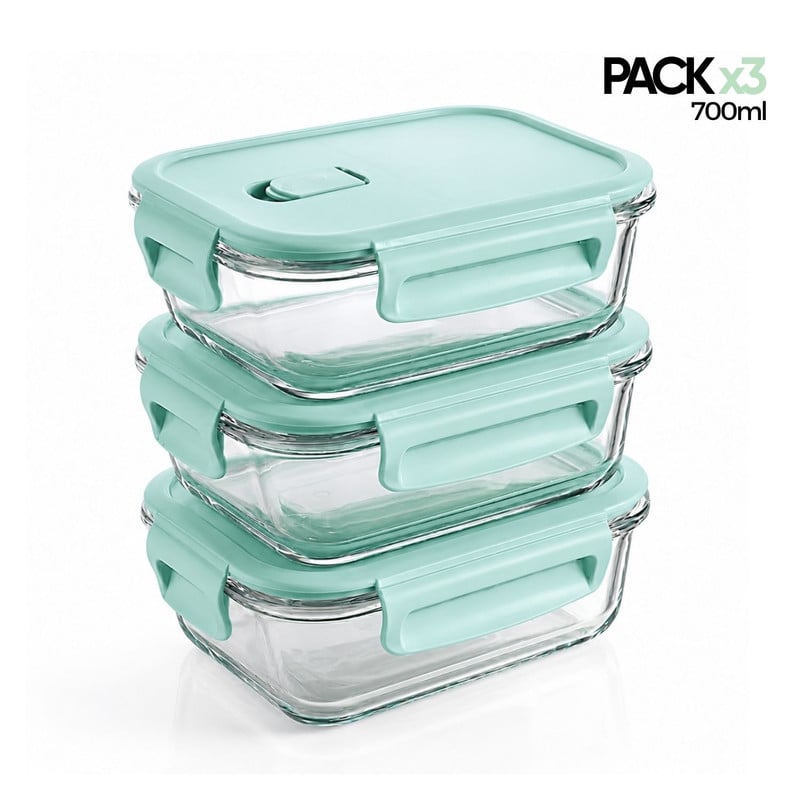 TAPER DE VIDRIO 700ML HERMÉTICO Y PRÁCTICO 3 UNIDADES JADE - 1