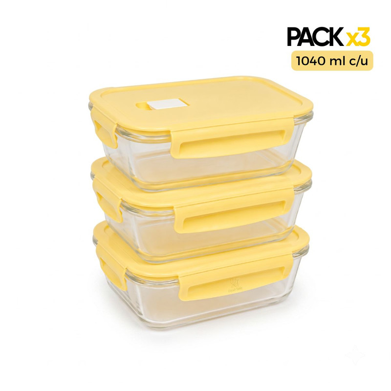 TAPER DE VIDRIO 1040ML HERMÉTICO Y PRÁCTICO 3 UNIDADES VAINILLA - 1