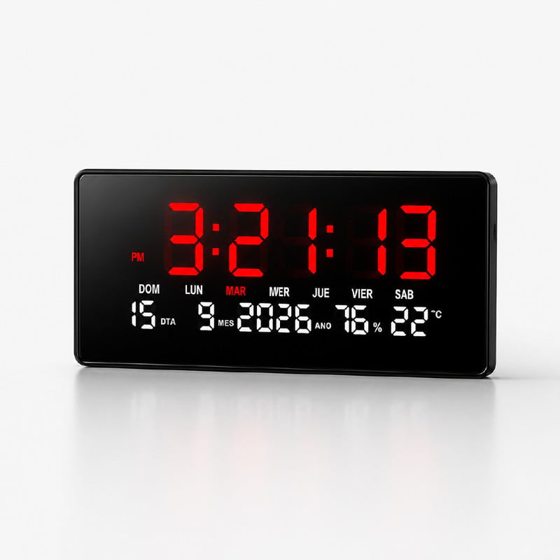 RELOJ LED DIGITAL DE PARED CON HORA, FECHA Y TEMPERATURA ROJO - 1