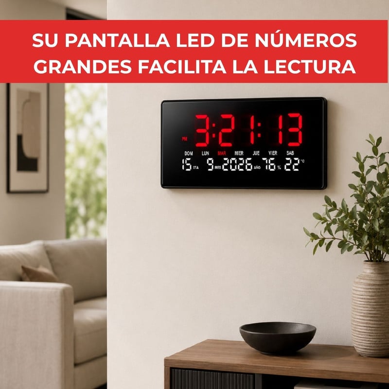 RELOJ LED DIGITAL DE PARED CON HORA, FECHA Y TEMPERATURA ROJO - 3