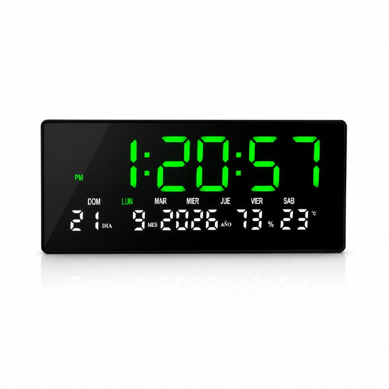 RELOJ LED DIGITAL DE PARED CON HORA, FECHA Y TEMPERATURA VERDE - 1